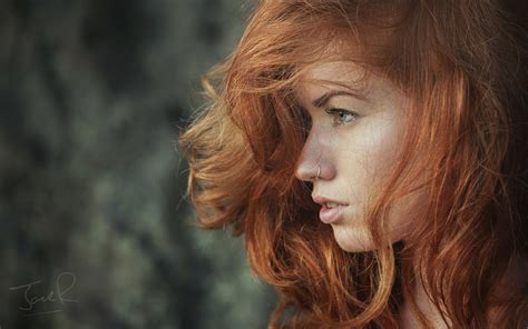 Wallpaper Women Model Jack Russell Redhead Face Profile