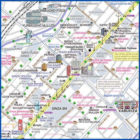 Below is a map of ginza with the major attractions numbered. TOKYO GINZA｜あるく・あるけるマップ＆ニュース-観光あるき地図