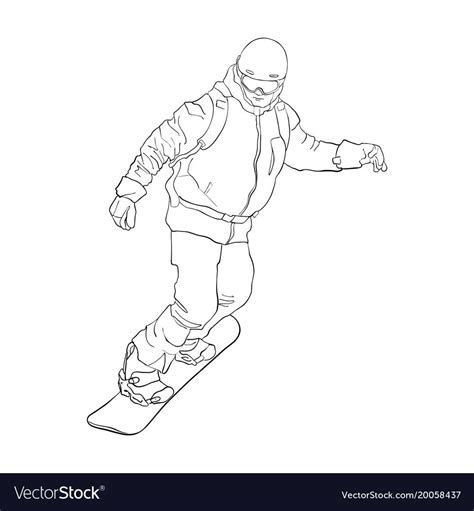 Vector Drawing Snowboarder Linear Sketch Hand Drawn Illustration