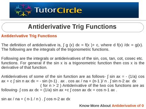 Antiderivative Trig Functions By Tutorcircle Team Issuu