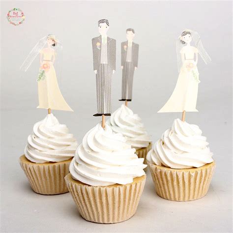 Buy 24pcs Bride And Groom Toppers Picks Cupcake Topper