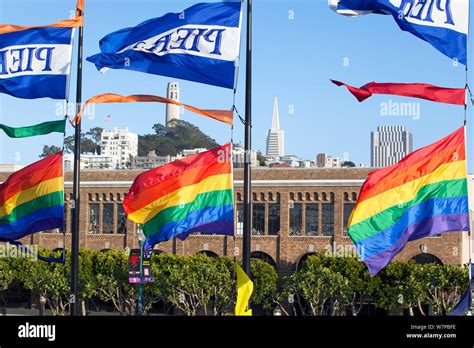 Gay Pride Rainbow Flag Flying In The Wind Over The Castro San