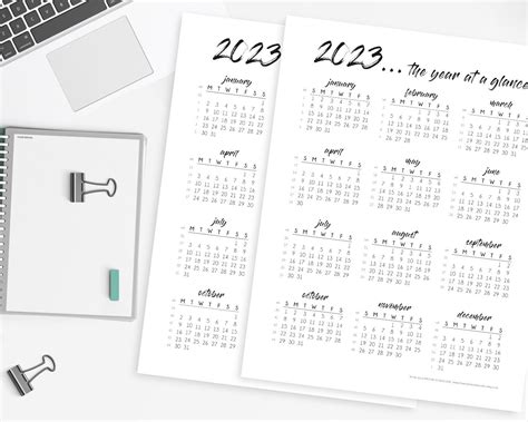 2023 Yearly Calendar Printable Monday Start And Sunday Start Etsy Uk