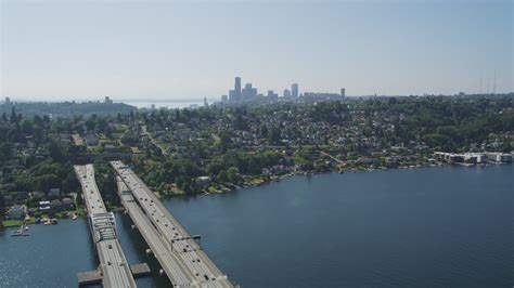 5k Stock Footage Aerial Video Fly Over Light Bridge Traffic To Reveal