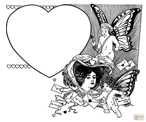Vintage Valentines Day Heart Frame Coloring Page Free Printable