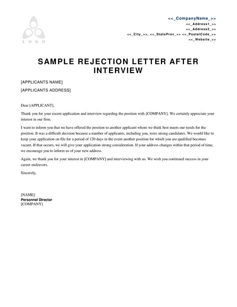 Standard Rejection Letter Templates At