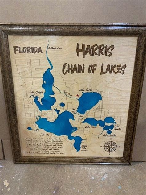 Harris Chain Of Lakes Florida Custom Laser Engraved Lake Map With