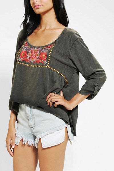 Urban Outfitters Ecote Floral Embroidered Top In Black Lyst