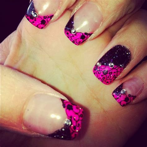 Hot Pink And Black Shimmer Hair And Nails Cute Nails Nail Art