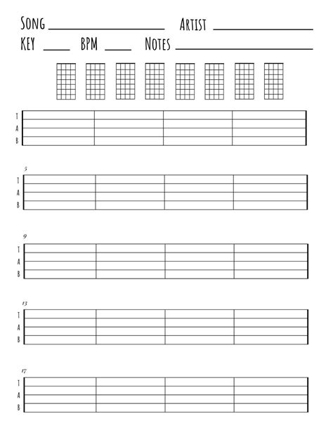 Banjo Blank Tabs And Chords Instant Printable Download Etsy