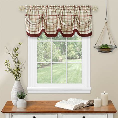 Country Farmhouse Plaid Tattersall Button Tuck Window Valance
