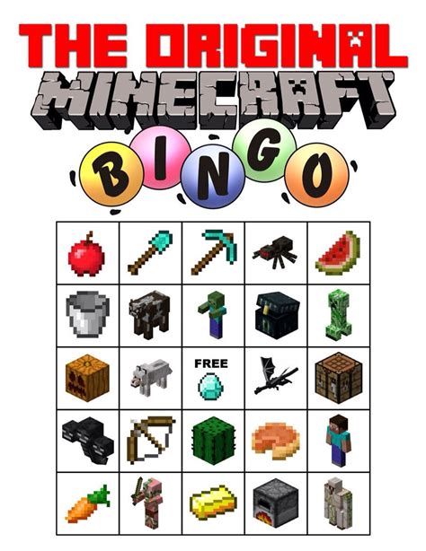 The Original Minecraft Bingo Game Is Shown In This Graphic Style With