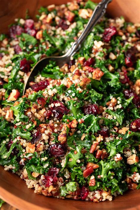 Cranberry Kale Quinoa Salad With Candied Pecans And Feta