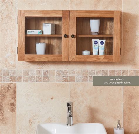 Mobel Bathroom Collection Solid Oak Glass Double Door Cabinet