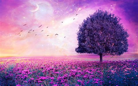 Free Download Purple Flowers Field Art Tree 1680 X 1050 1680x1050 For