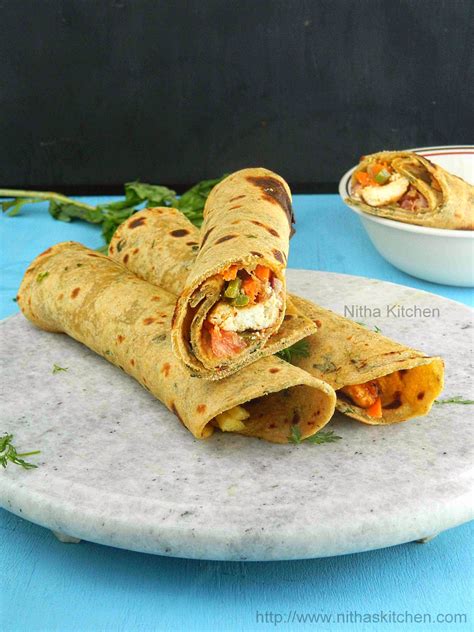 Paneer Tikka Kathi Roll Vegetarian Chapathi Rolls Recipe Nitha Kitchen