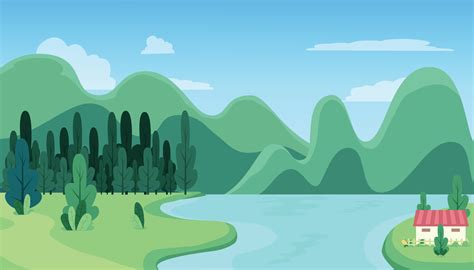 Landscape With A River Flowing Through Hills 7972917 Vector Art At Vecteezy
