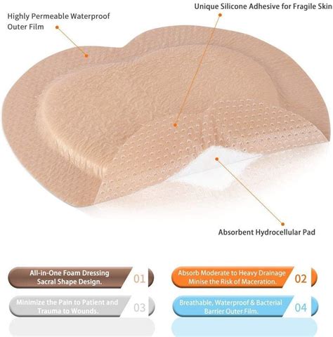 Sacral Silicone Foam Dressing With Border For Sacrum Ulcer Pressure Ulcer Butt Bed Sore Size