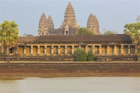 Angkor Wat Temple With Water Reflection Unesco Site In Cambodia Stock