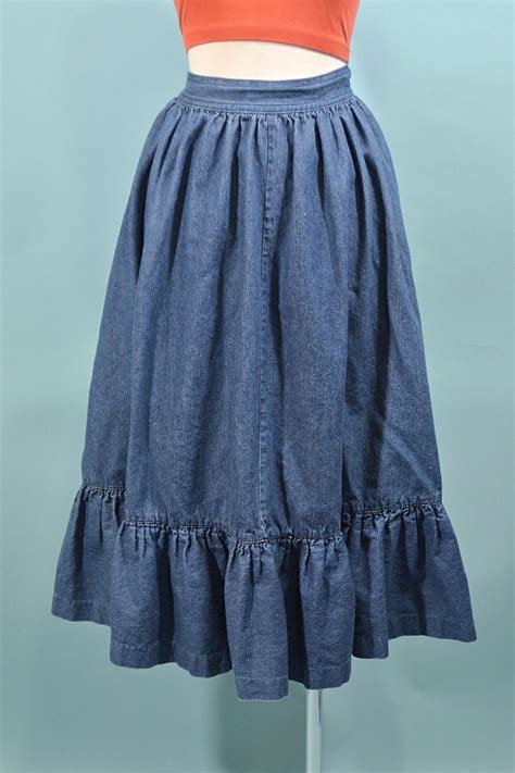 Vintage Denim Prairie Skirt Country Western Cottagecore Skirt Etsy