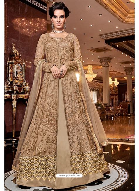 Buy Gold Latest Heavy Embroidered Designer Wedding Anarkali Suit