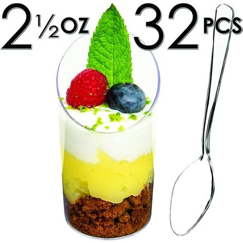Dlux 32 X 25 Oz Mini Dessert Cups With Spoons Slanted Round Clear