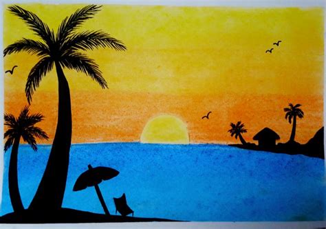 Sunset Scenery Drawing Of Sea Beach Here We Are Going To Teach You
