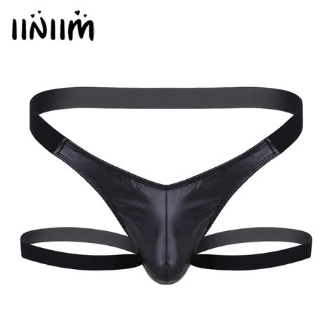 Buy Mens Lingerie Faux Leather Bulge Pouch Open Back Stretchy Bikini String