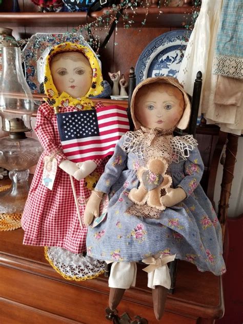 2 Darling Prairie Dolls Shabby Primitive Prim Country Make Do From