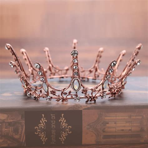 Vintage Rose Gold Crown Baroque Bridal Crown Elegant Rhinestone Crown