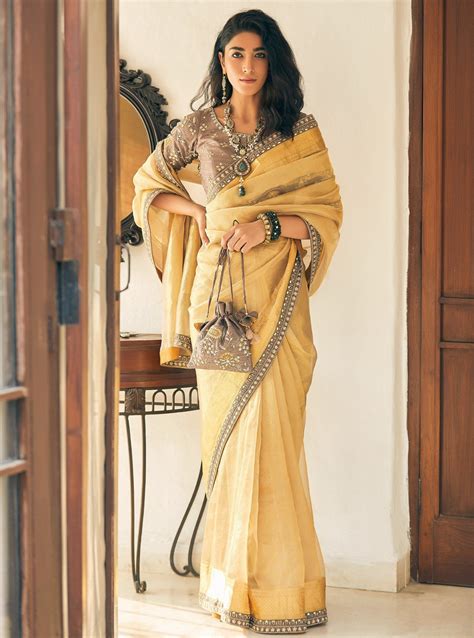 Gold Tissue Saree With Blouse Custom Tissue Saree Blouses For