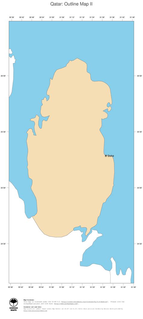 Qatar map and doha city map. Map Qatar; GinkgoMaps continent: Asia; region: Qatar