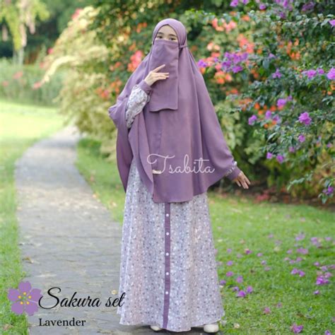jual sakura set by mumtaz hijab gamis motif shakilla kekinian jilbab non pad tali cadar shopee
