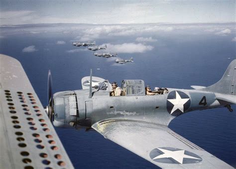 Wwii Color Photograph Showing Us Navy Sbd Dauntless Dive Bombers In