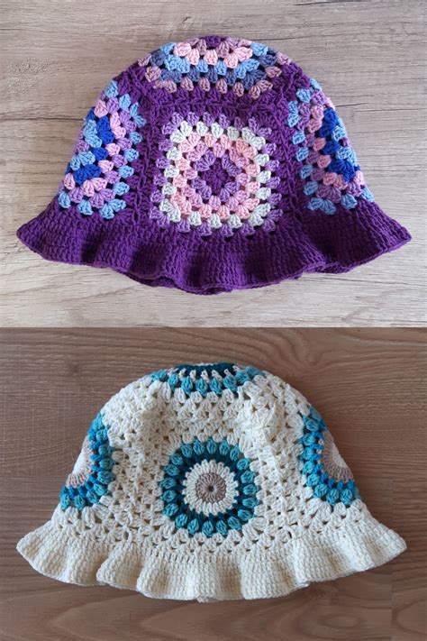 Granny Square Bucket Hats By Pastelcrochetstore Modelos De Chapéu De
