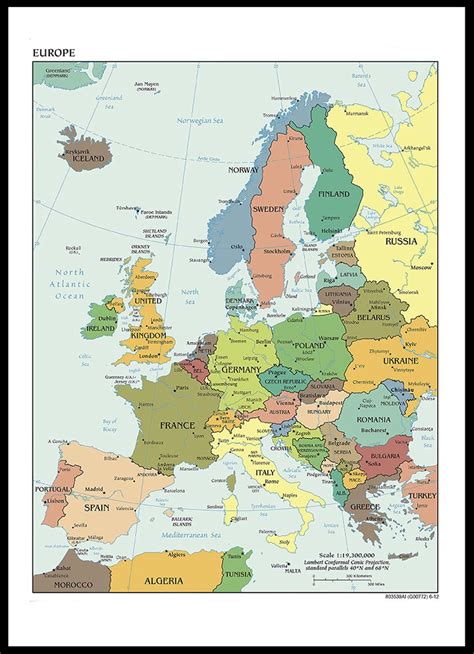 Poster Kaart Europa Landen And Hoofdsteden Educatief Schoolplaat
