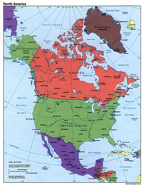 Large Detailed Political Map Of North America 1995 North America