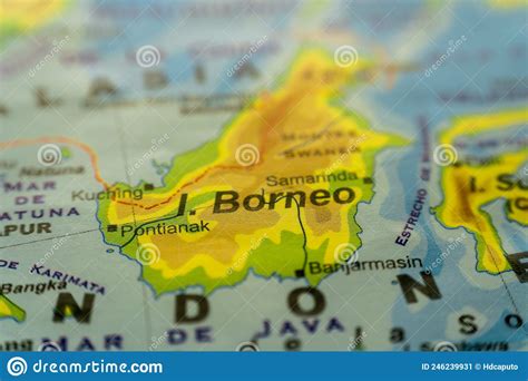 Close Up Of The Orographic Map Of The Island Of Borneo In The Pacific