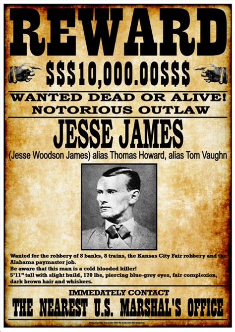 Jesse James 1 Fantastic Western Style Wanted Poster