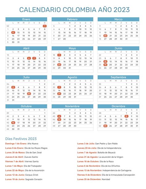 Calendario Colombia 2023 Con Festivos 2023 Calendar