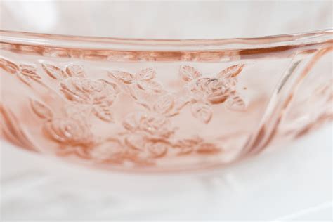 Antique Pink Glass Bowl Vintage Depression Glass Serving Dish With American Sweetheart Floral
