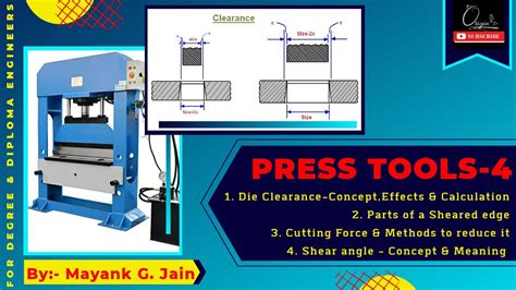 Press Tools 4 Die Clearance And Its Effect Cutting Force And Methods
