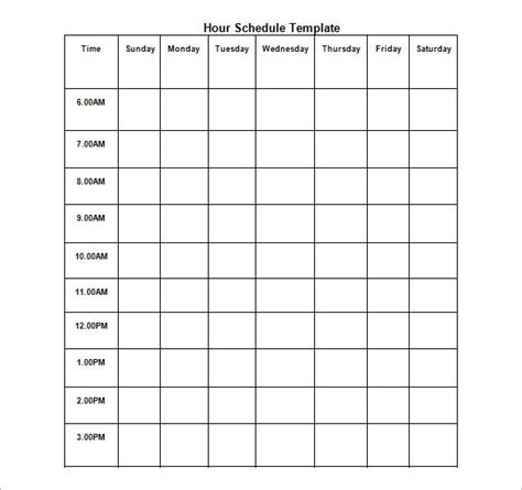 Hourly Schedule Template Printable