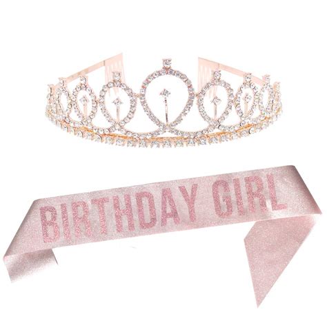 Buy Birthday Girl Tiara And Sash Rose Gold Princess Crown Happy Birthday Party Supplies Th Th