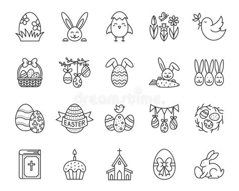 Easter Egg Bunny Simple Black Line Icon Vector Set Stock Vector