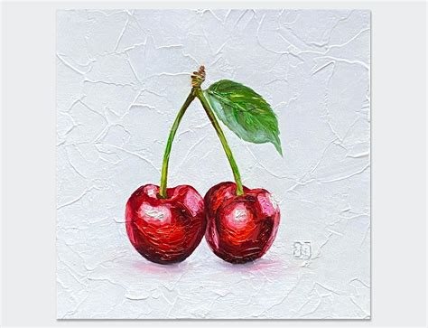Cherry Original Art Cherries Painting Wall Art Still Life With Etsy