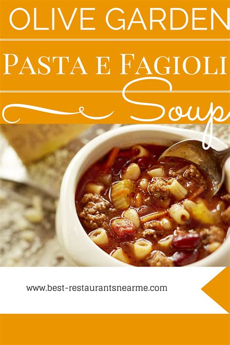 Takeout, reservations, seating, parking available, highchairs available, wheelchair accessible, serves alcohol, full bar, free wifi, accepts credit. Olive Garden Pasta e Fagioli Soup - Restaurants Near Me ...