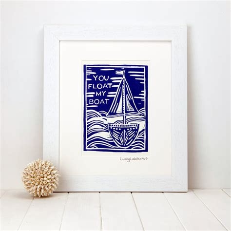 Boat Lino Print Lucky Lobster Art