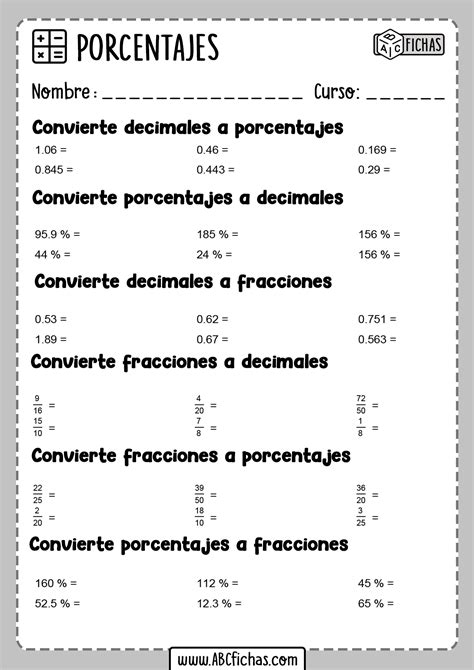 Ejercicios De Calcular Porcentajes Abc Fichas