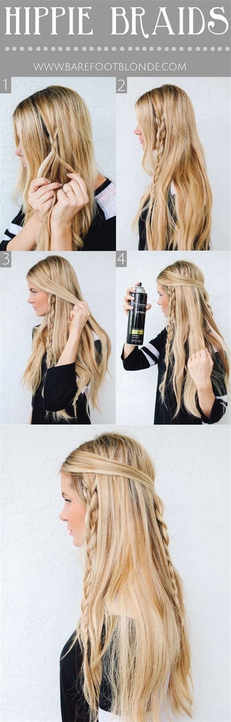 Cute Easy Braided Hairstyle Tutorial For Long Hair Hippie Braids Messy Braided Hairstyles